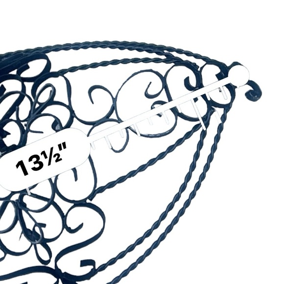 Vintage MCM Wrought Iron Scroll Metal Pedestal Fruit Bowl Basket Centerpiece - Picture 10 of 10